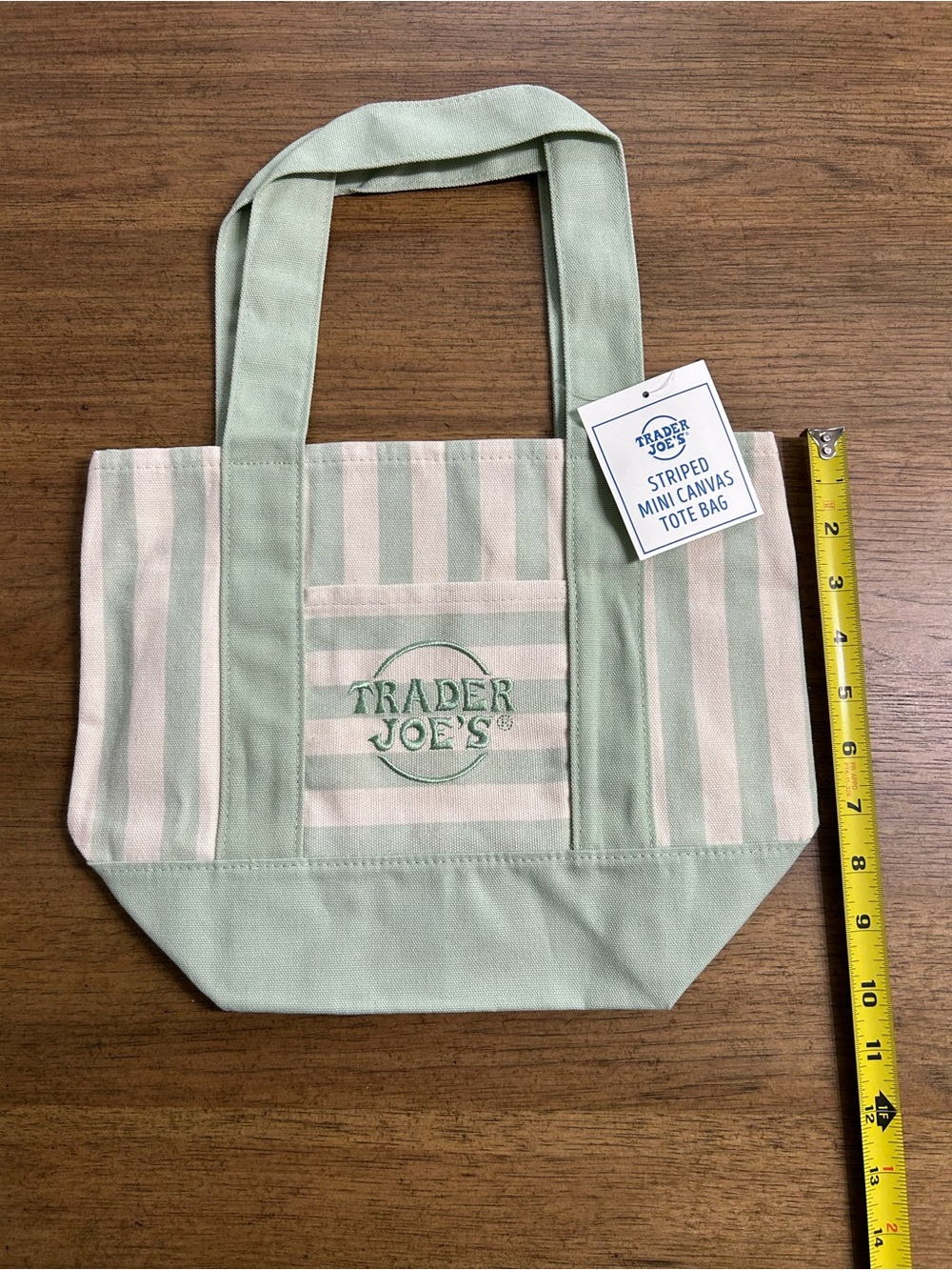 Trader Joe's Striped Mini Canvas Tote Bag Sage Green NWT Limited Edition 🆕 - Picture 3 of 3